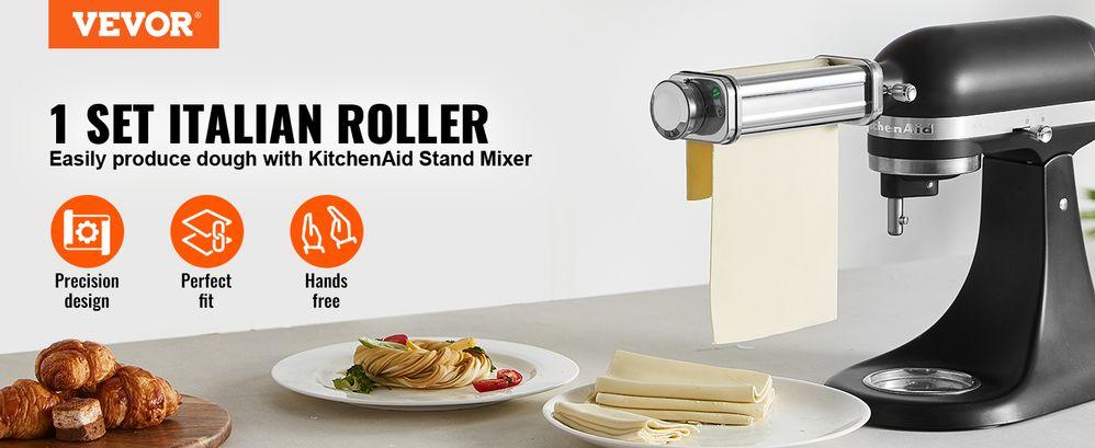 VEVOR Pasta Attachment for KitchenAid Stand Mixer, Stainless Steel Pasta Sheet Roller Attachment, Pasta Maker Machine Accessory with 8 Adjustable Thickness Knob, KitchenAid Pasta Attachment by  Utensils