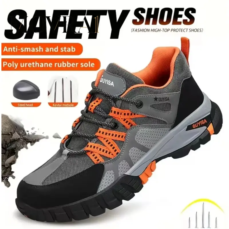 MOVRA1 Men's Steel Toe Work Safety Shoes, Insulation Lightweight Breathable Lace-Up Labor Protection Footwear with Multi-Protection (Smash,, Puncture Resistance) Healthcare Workers, Father's Day Gift