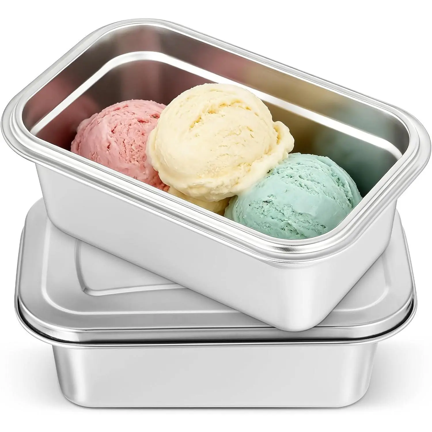2 count Stainless Steel Ice Cream Containers with , 40 Oz  Homemade Sorbet Ice Cream Storage Containers Gelato Keeper for Freezer and Kitchen  Storage