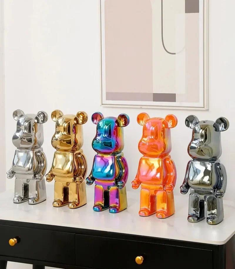 Aesthetic Bear Figure Catoon Ceramics Bear Statue Cute Animal Figurine Sculpture Luxury Livingroom Decoration Desk Accessories