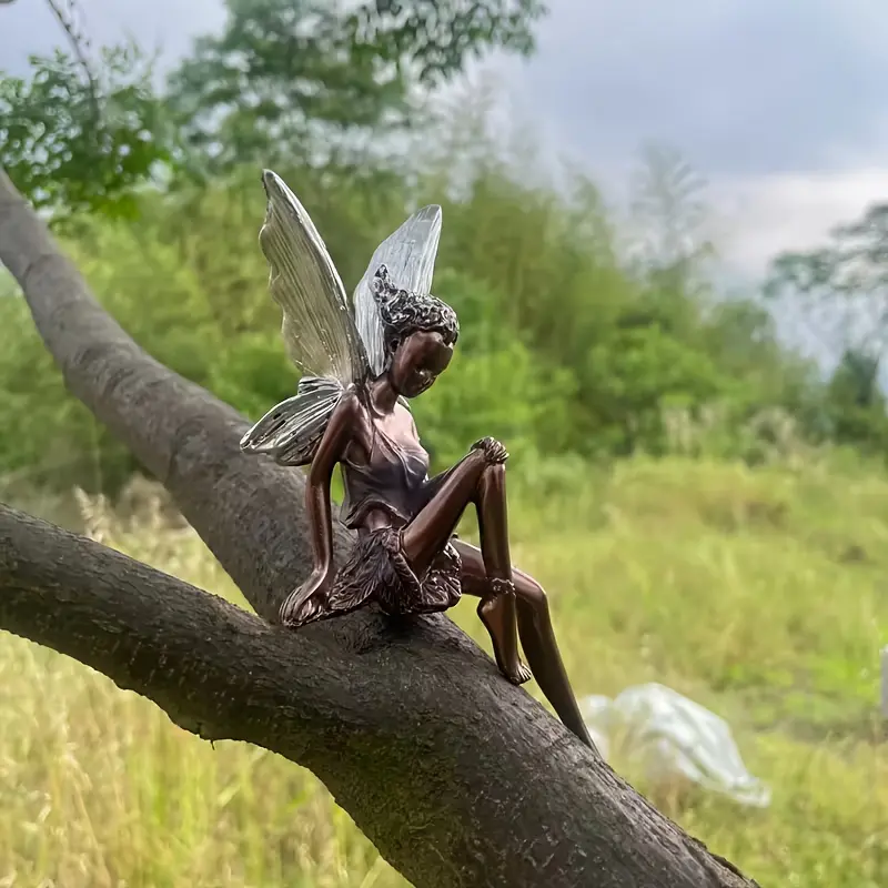 1pcs bronze crouching sitting elf decorative ornaments imitation metal fairy tale modeling natural dreamy atmosphere to create decorative pieces suitable for outdoor courtyard branch decoration/indoor desktop shelf display natural style decoration.