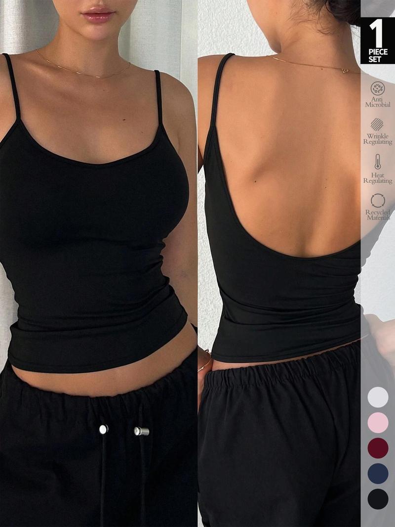 Women's Solid Backless Racerback Tank Top, Casual Sleeveless Top for Daily Wear, Ladies Clothes for All Seasons