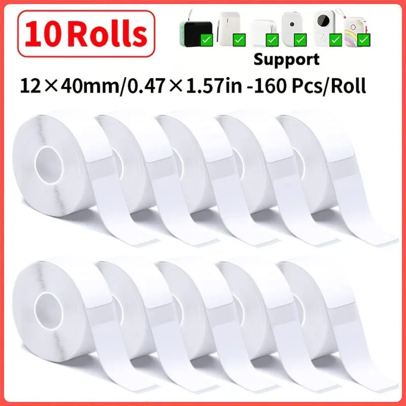 P15 Thermal Paper Labels, 10 Rolls Self-Adhesive, 12mm X 40mm, Compatible With Marklife Q30, P12, P15 Printers, Unprinted