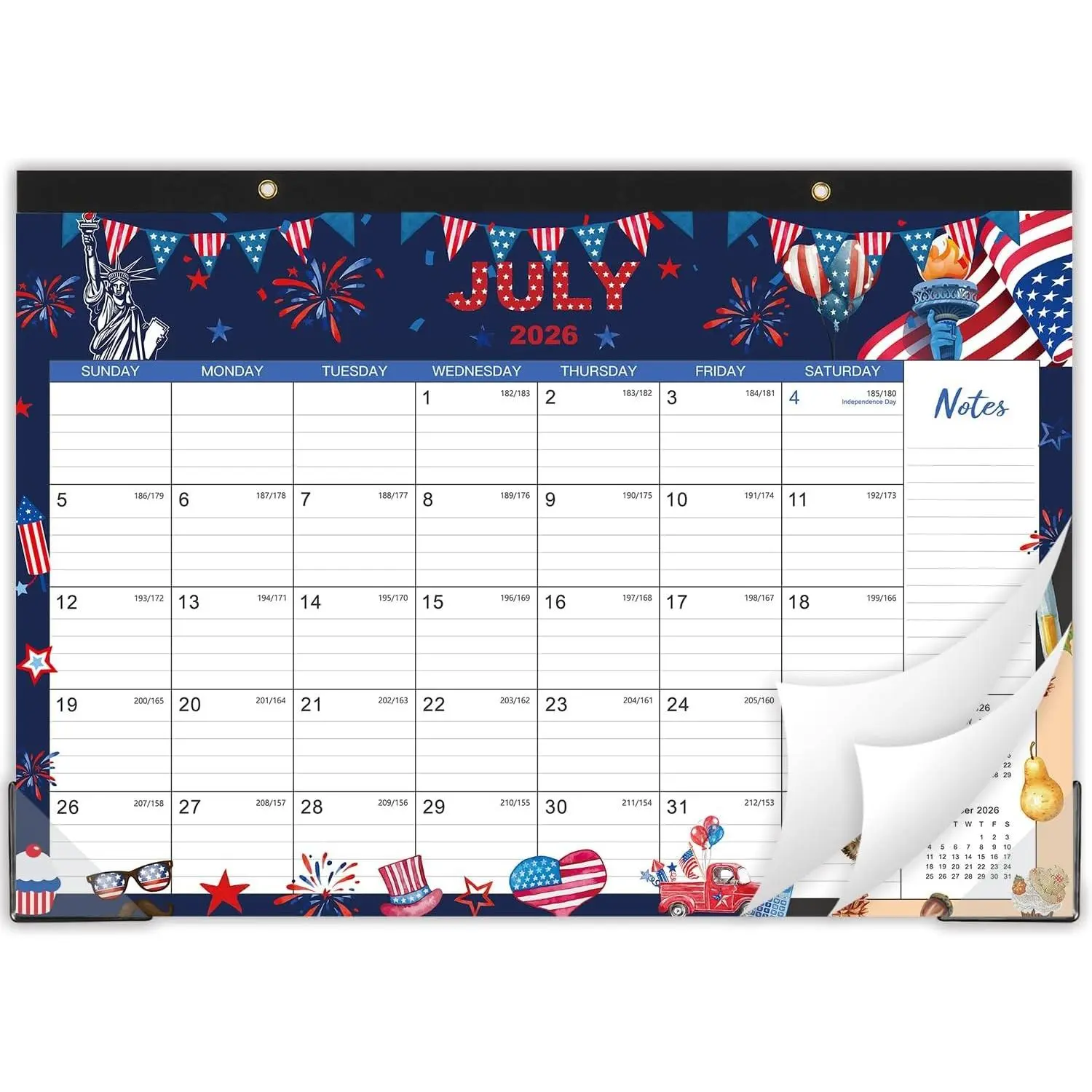 2026-2027 Desk Calendar - Jul. 2026 - Dec. 2027, 12" x 17", 18 Months Calendar Pad with Corner Protectors, Cutting Line, Hanging Hole, Large Office Desktop Calendar - 18 Different Themes