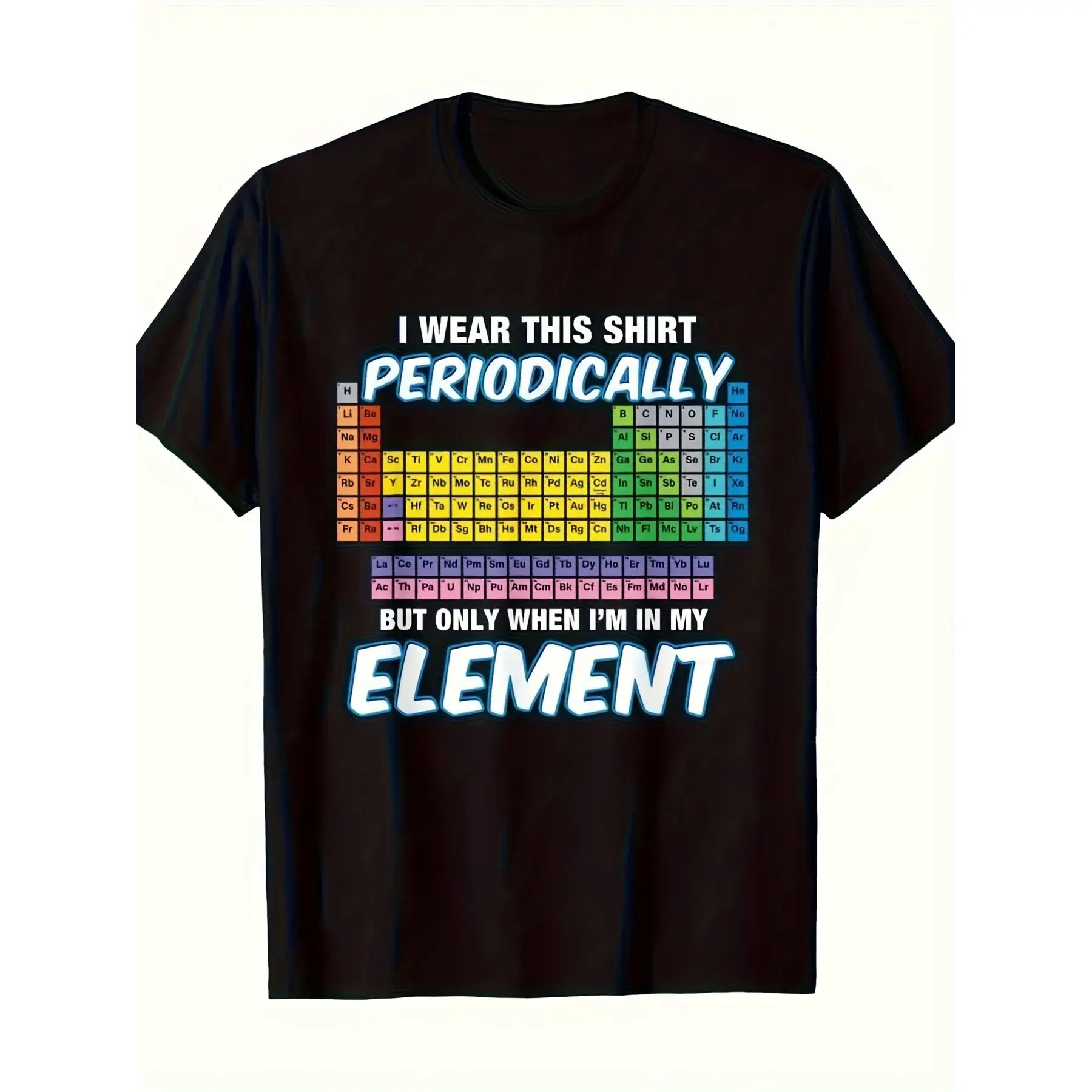 Men's Periodic Table Graphic T-Shirt, Casual Regular Fit Short Sleeve Crewneck Tee in 100% Heavyweight 220G Stretch Cotton, Shortsleeve, Tops, Menswear, Round Neck