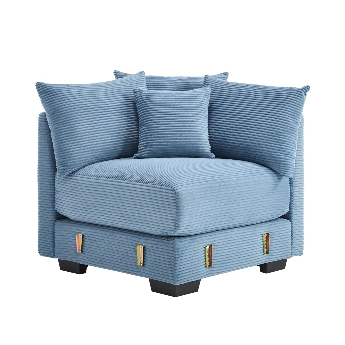 Blue Corduroy L-Shape Sectional Comfy Sofa Set, 33x33x34" Modular Corner Ergonomic Couch for Lounging & Decorating, Deep Seat, Thick Padded Armrest, Solid Wood Frame, Sponge-Based Vacuum Cushion with 2-7 Days Recovery