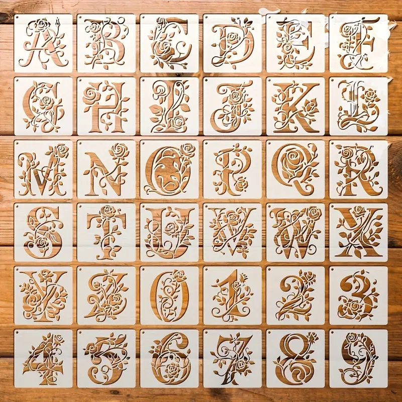 36 sets of patterned letter and number painting templates, suitable for various scenarios such as painting, wall decoration, account decoration, gift box DIY, greeting card making, etc. The template is made of reusable and easy to clean plastic material