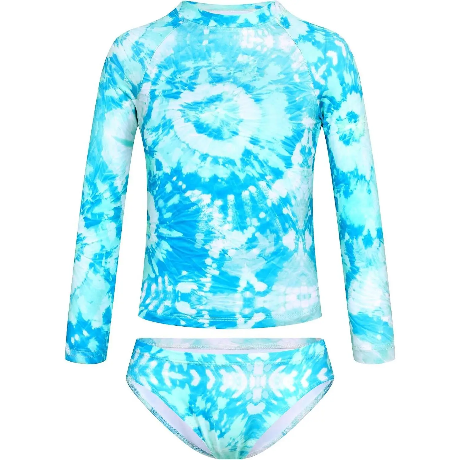 Girls Long Sleeve Rash Guard Swimsuit Set UPF 50+ Two-Piece Bathing Suit for 3-12 Years(Gift)