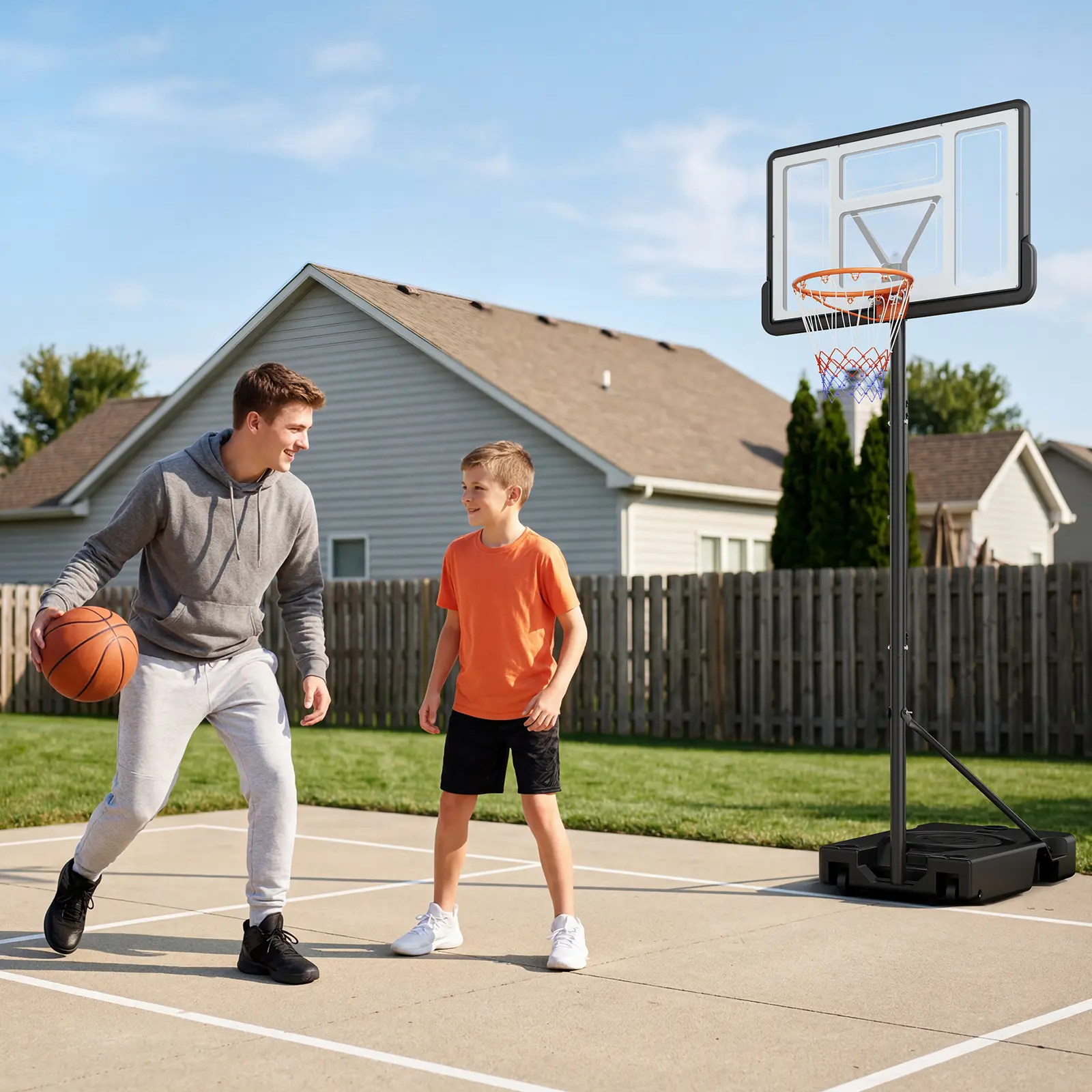 Portable Adjustable Basketball Hoop – 44-Inch Shatterproof Backboard – Height Range 4.43ft to 10ft – Sturdy Base with Wheels – Easy Assembly – Indoor & Outdoor Basketball Goal for Backyard, Driveway, Court