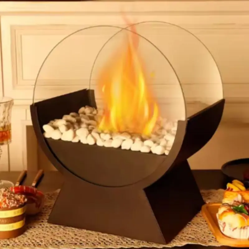 1pc Semi-Circular Desktop Alcohol Fireplace, Ethanol Safe Smokeless Real Fire Heater, Ideal for Home Bedroom Living Room Coffee Shop Bar Decor, Tabletop Fire Pit