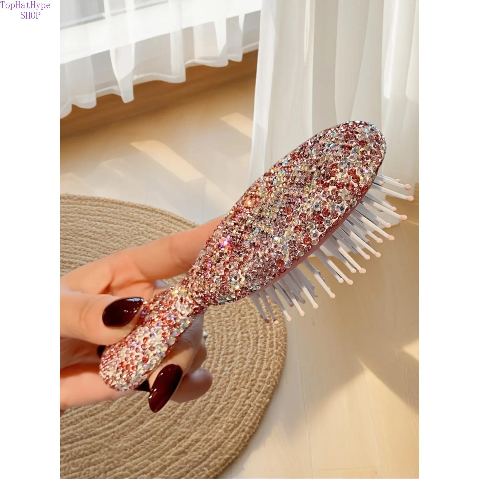 Bling Rhinestone Air Cushion Hair Brush Luxury Mini Scalp Massager Detangling Brush Portable Travel Size Soft Airbag Comb for Women Trendy Cute Beauty Tool Perfect for Daily Hair Care On-the-Go Gifting