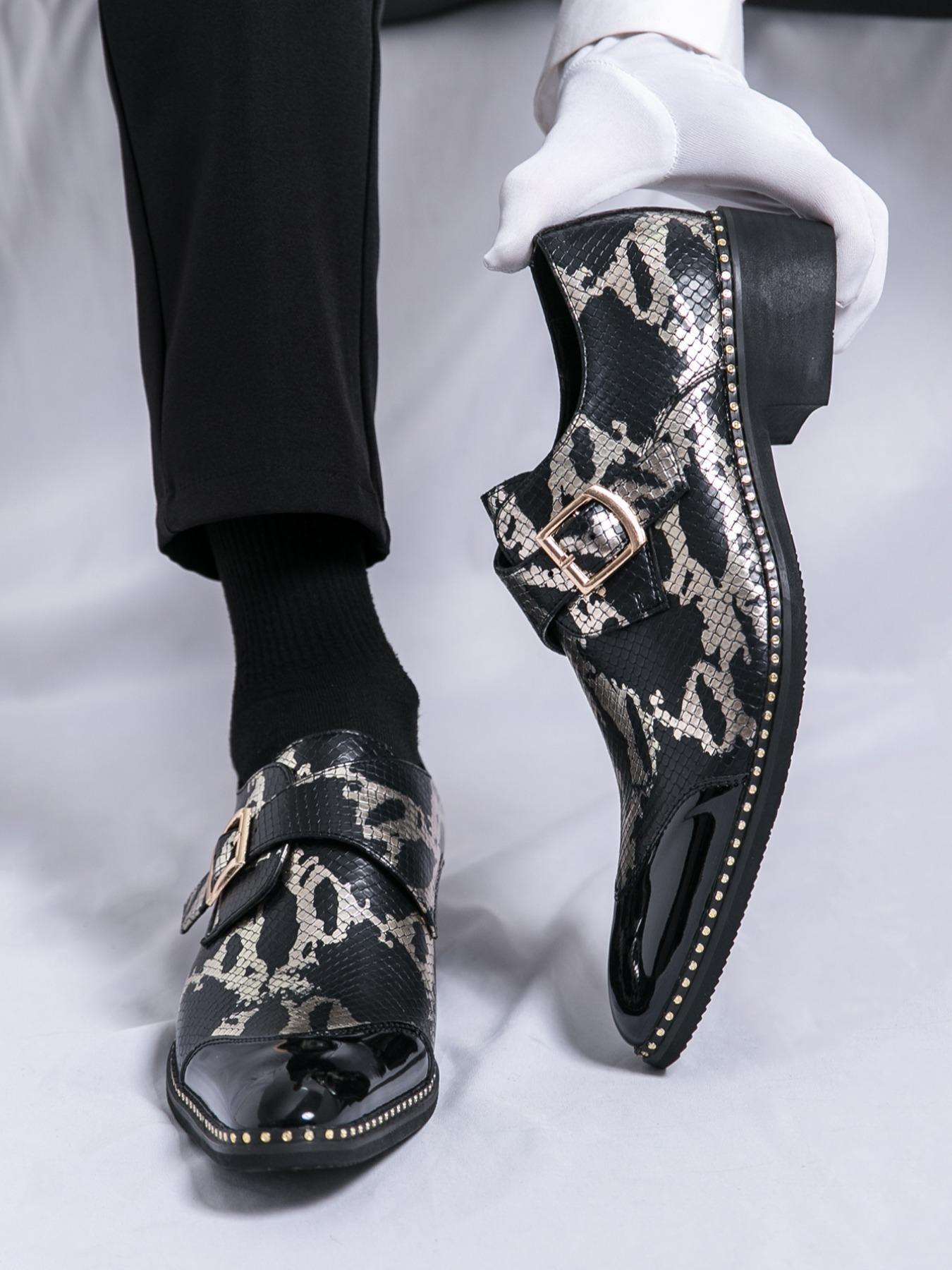 Men's Fashionable Snake Skin Print Design Dress Shoes, Business Casual Shoes, Casual Comfortable Pointed Toe Slip on Shoes for Daily Wear, Lightweight Breathable Shoes for Men, Boy