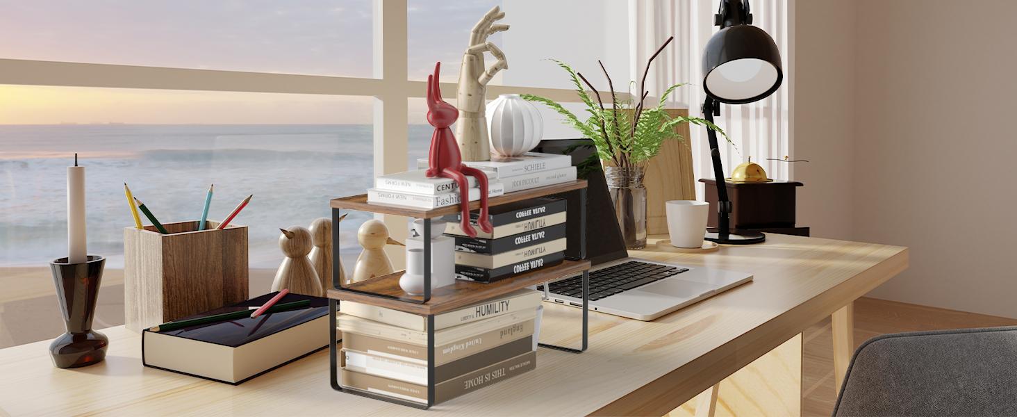 2-Pack Stackable Cabinet Shelf Organizer | Expandable Kitchen Pantry Spice Rack for Counter,Cupboard Storage | Black/Brown