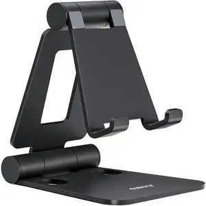Nulaxy Dual Folding Cell Phone Stand, Fully Adjustable Foldable Desktop Phone Holder Cradle Dock Compatible with iPhone17Pro Max Xs Xr X 8, Nintendo Switch, All Phones