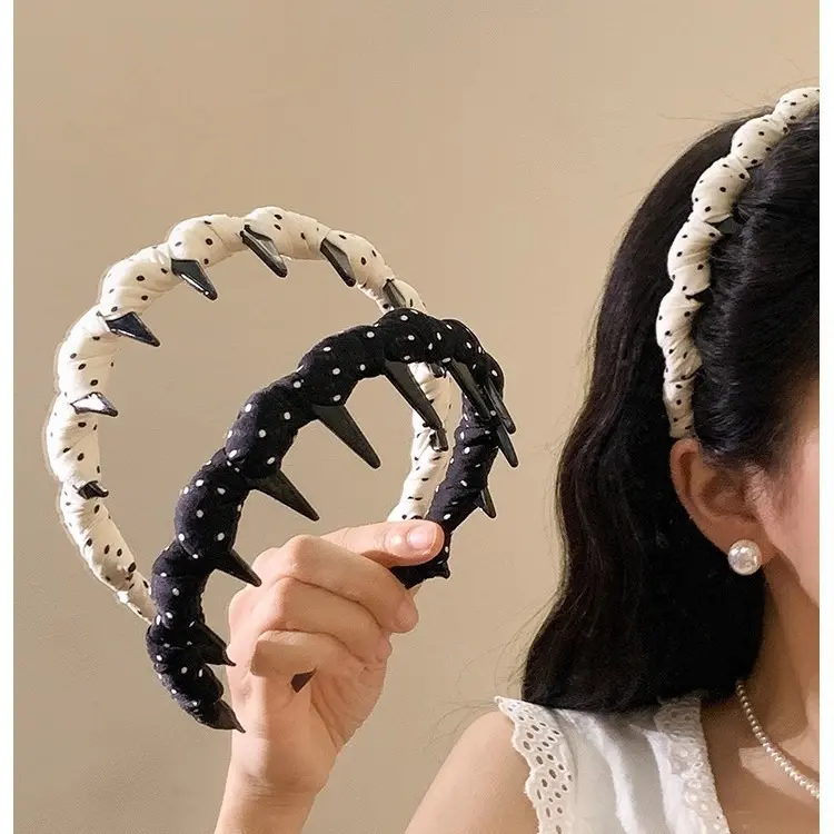 Women's Polka Dot Wide Headband - Non-Slip Teeth, Volume-Boosting Puffy Design, French Look Fashion Hair Accessory - All Seasons Accessories for Women, Female Headband for Daily Wear & Gifting, Headbands For Women