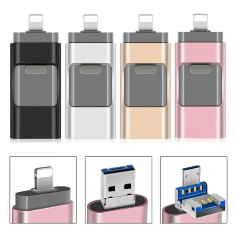 4in1 USB 3.0 Flash Drive for iPhone Type-C, 128GB/256GB/512gb/1tb, OTG Pen Drive, Thumb Drive, Micro USB Stick for iOS Android