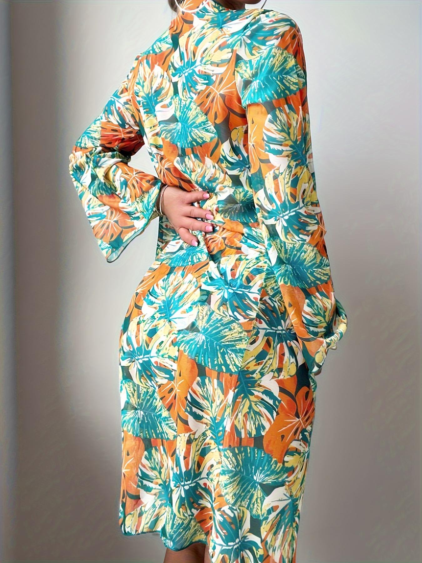 Three-Piece Swimsuit Set with Summer Beach Plant Prints