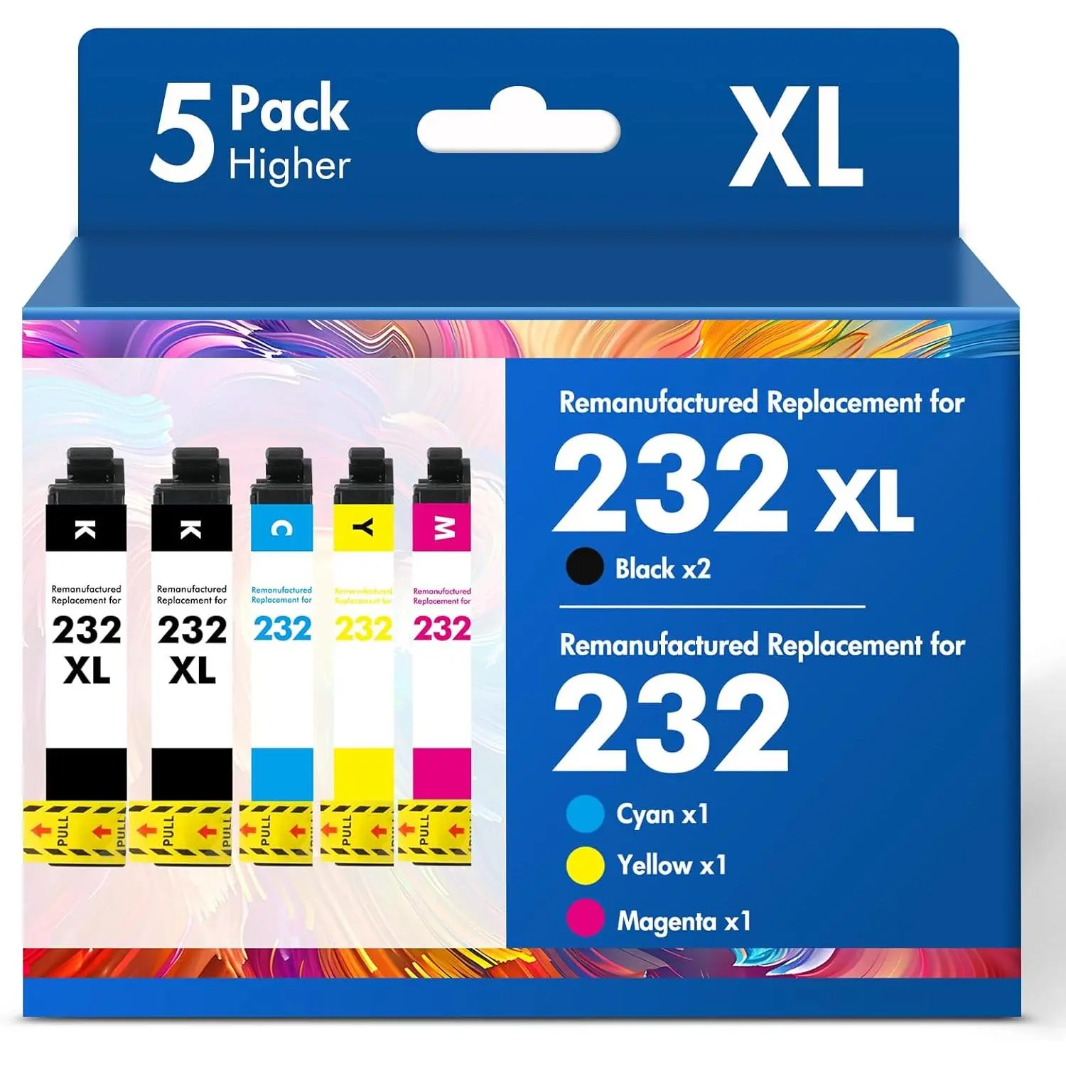 Remanufactured Compatible 232/232XL High Yield Ink Cartridge Combo Pack for Epson XP-4200, XP-4205, WF-2950, WF-2930 Printers (5-Pack, 2BK+CMY, Page Coverage Support)