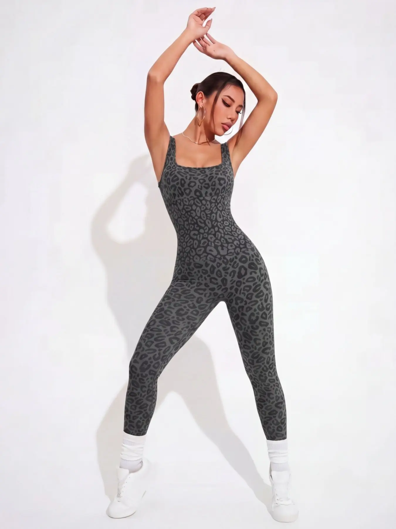 Womens Workout Jumpsuits Fitted Jumpsuit Seamless Sexy leopard print Yoga Gym Bodycon Rompers  Racerback Tummy Control Unitard Suitable for all Seasons