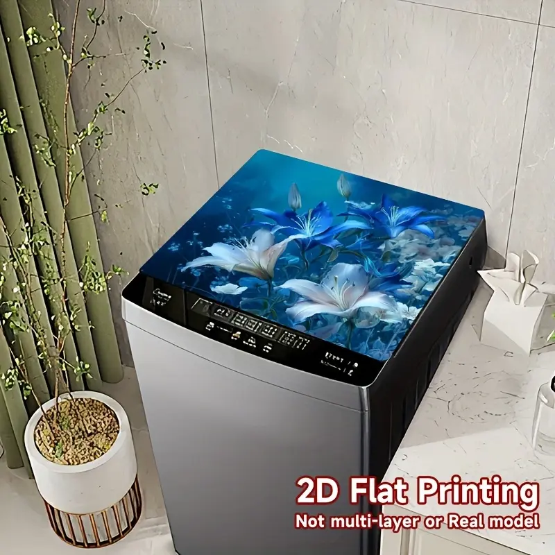 1pc Washing Machine Cover Pad with Elegant Floral Design - Compatible for Top-loading & Front-loading Washers, Washer Cover for Laundry Room, Appliance, Installation (No Tools) for Home Use, Fits Most, 2D Flat