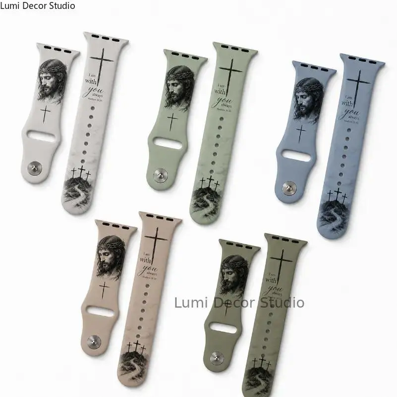 2026 Creator’s Pick Christian Silicone Smart Watch Band, Stylish Jesus Cross Print Replacement Strap with Adjustable Size, Soft Comfort Wrist Accessory for Men, Faith-Themed Watch Strap Ideal for Daily Casual Wear & Religious Gift
