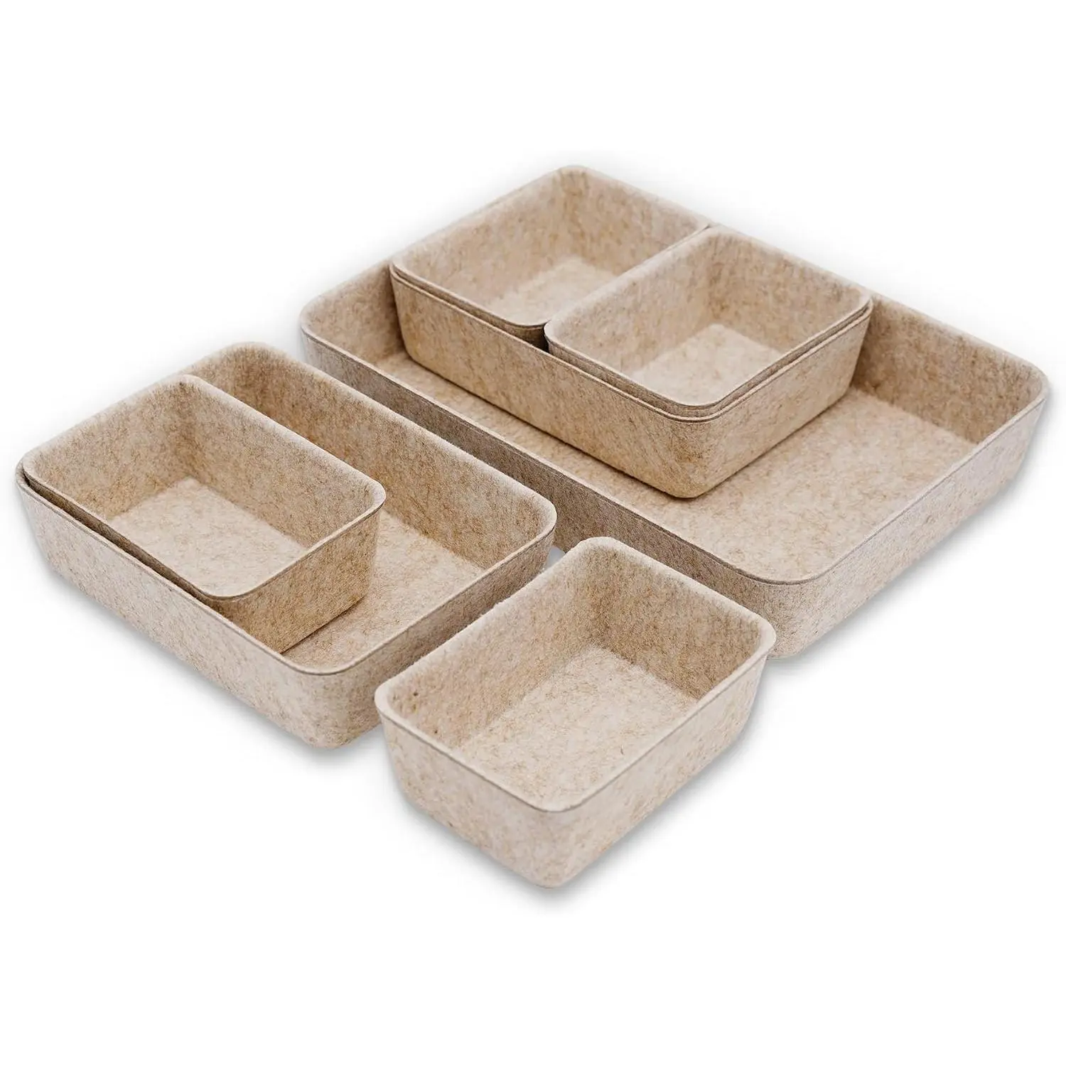 Office Drawer organizers felt storage bins Shallow Small Desk trays Draw dividers Nordic Lifestyle  Scandinavian-chic style 7- (Oatmeal) | Sustainable material soft yet sturdy,multi-purpose storage, sleek minimalist lifestyle