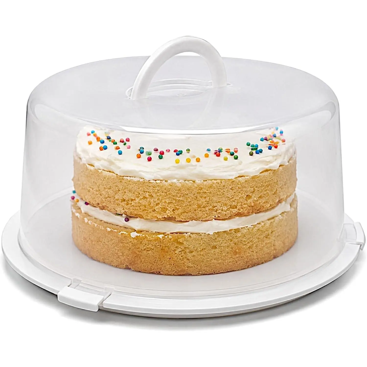 Reusable Cake Carrier with Lid – 12 x 12 x 4.75 Inch BPA-Free Plastic Container with Handle – Fits 10-Inch Round Cakes – Freezer Safe, Lightweight, Clear Cake Holder for Storage & Transport