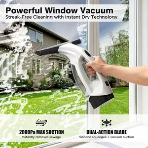 Cordless Window Vacuum Squeegee 2000Pa Electric Window Cleaner with 2200mAh 150ml Water Collection Tank, Cleaning Kit for Glass Doors Tiles Mirrors Car White