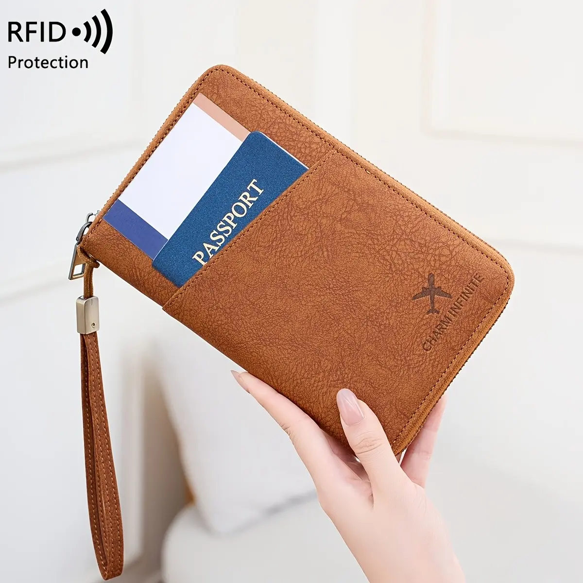 RFID Blocking Travel Wallet, large capacity organizer with multiple compartments for passports, cash, bank cards, coins and travel documents, secure travel organizer for business trips and everyday carry