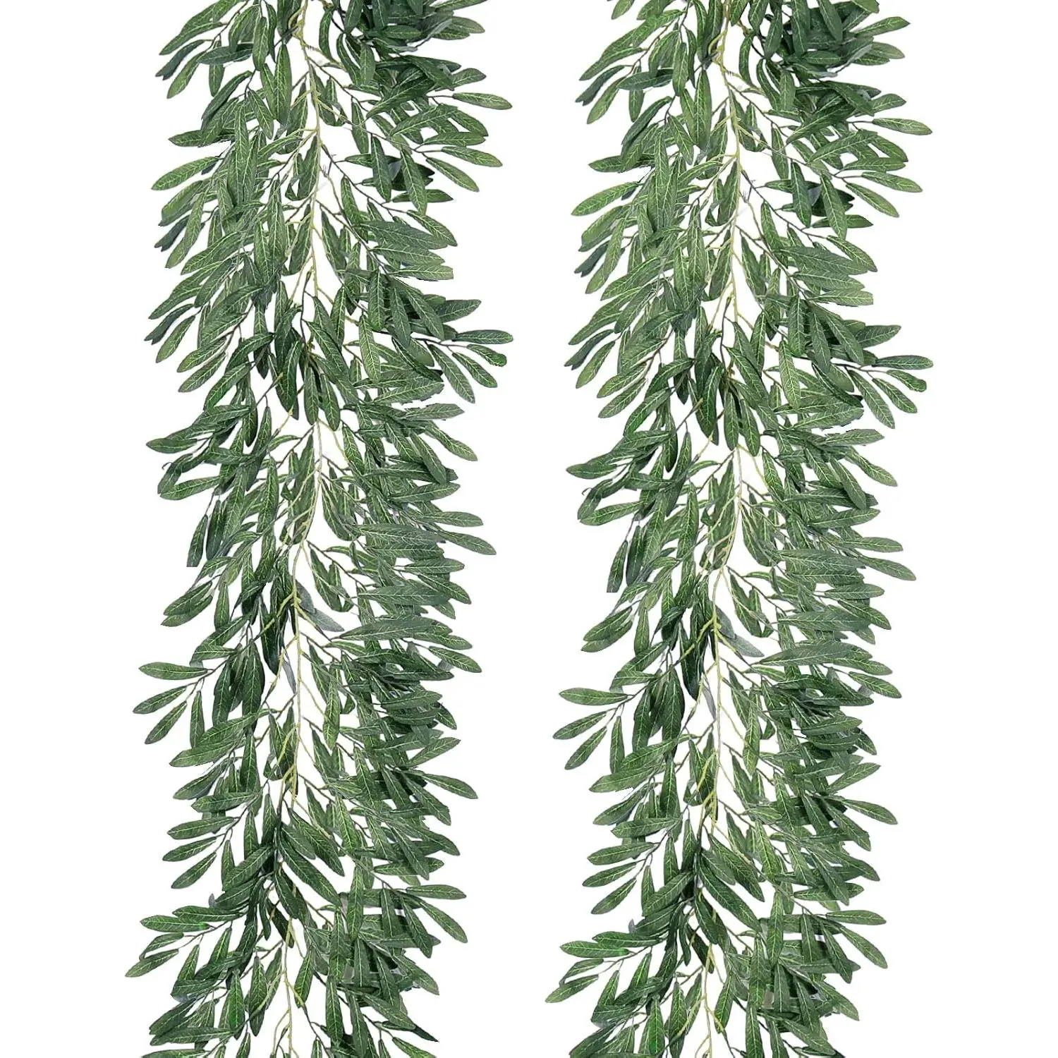2Pcs Decorative Artificial Olive Leaves Hanging Garland, 6.2Ft Fake Silk Willow Ivy Vines with Faux Bayberry Leaf Twigs Greenery Rattan for Indoor Outdoor Wedding Home Decor
