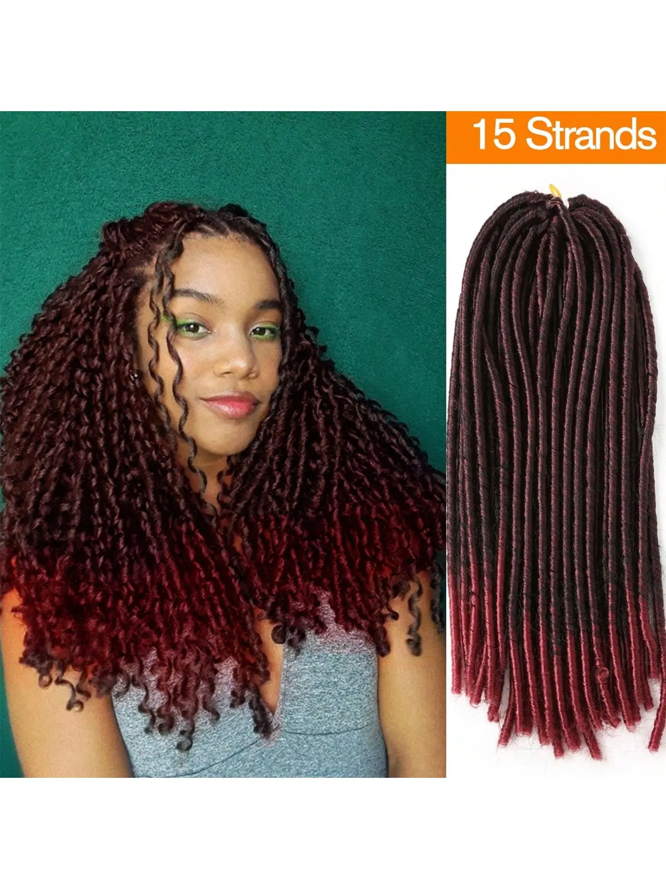 16-inch synthetic spiral curl hair extensions (15 strands); Bohemian-style crochet hair available in Black, Black-to-Brown, and Black-to-Burgundy gradients; suitable for daily wear, parties, holidays, carnivals, and music festivals.