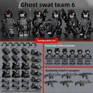 Ghost Camo Tactical Brick Minifigures, Compatible Universal Interlock Bricks With Full Tactical Decor Attachments, DIY Assembly Collectible Character Display Set