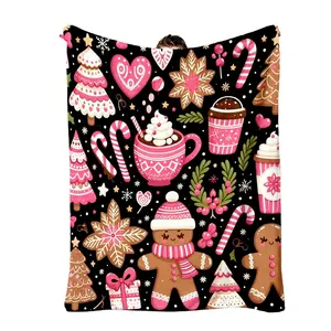 Gingerbread Man, One Christmas Tree And A Candy Cane Blanket, Multi-Colors, Suitable For Your Sofa, Bed Or Couch - Suitable For All-Year Home Decor. This Blanket Features A Fun Animal Design And Is Soft