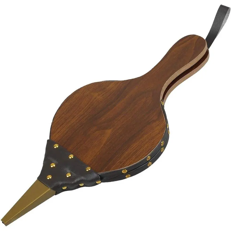 1PCS Brown Wood Fireplace Bellows 17" x 7.5" Outdoor Cooking Fan Air Blower