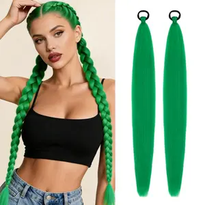 Braid Ponytail Extension with Elastic Tie 2 Packs Long Braided Ponytail Extensions Synthetic with Hair Tie 26 Inch Green