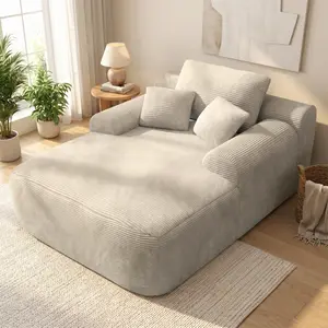 47inch Convertible Chaise Lounge Chair Plush with Wide Armrest & Throw Pillows, Cozy Boneless Sleeper Sofa Bed Armchair, for Living Room, Bedroom, No Assembly Required,Corduroy,CAMEL