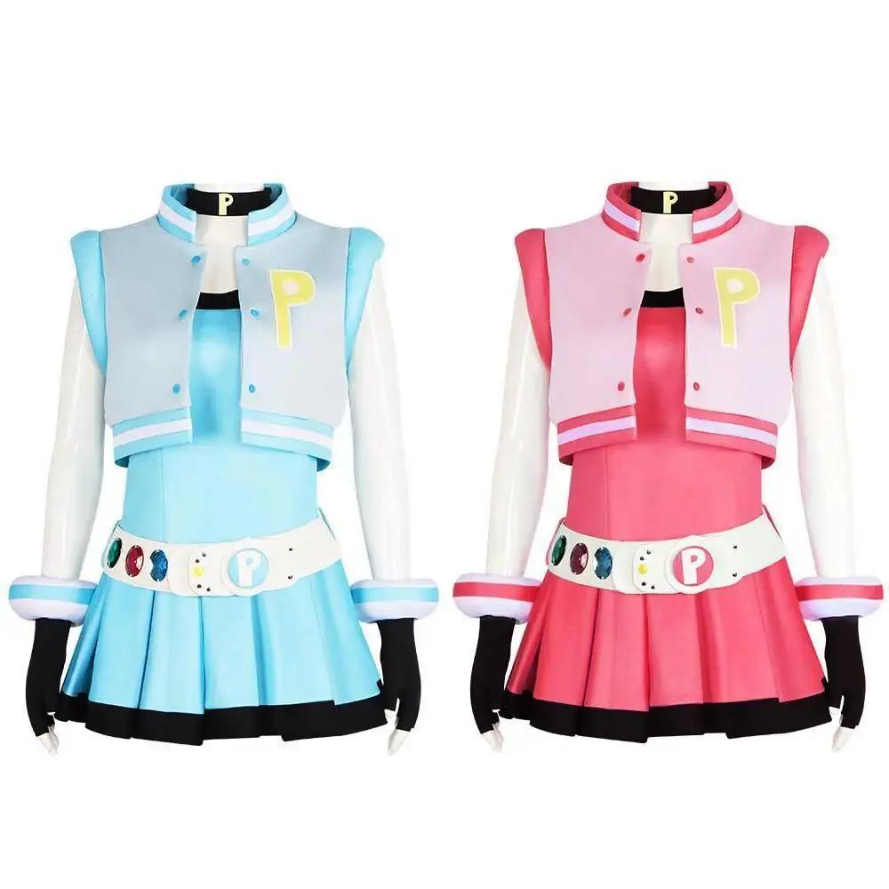 Women's Anime Powerpuff Girls Cosplay Full Set - Blossom, Buttercup, Bubbles Dress with Belt, Halloween Costume, Cosplay Accessories, a1