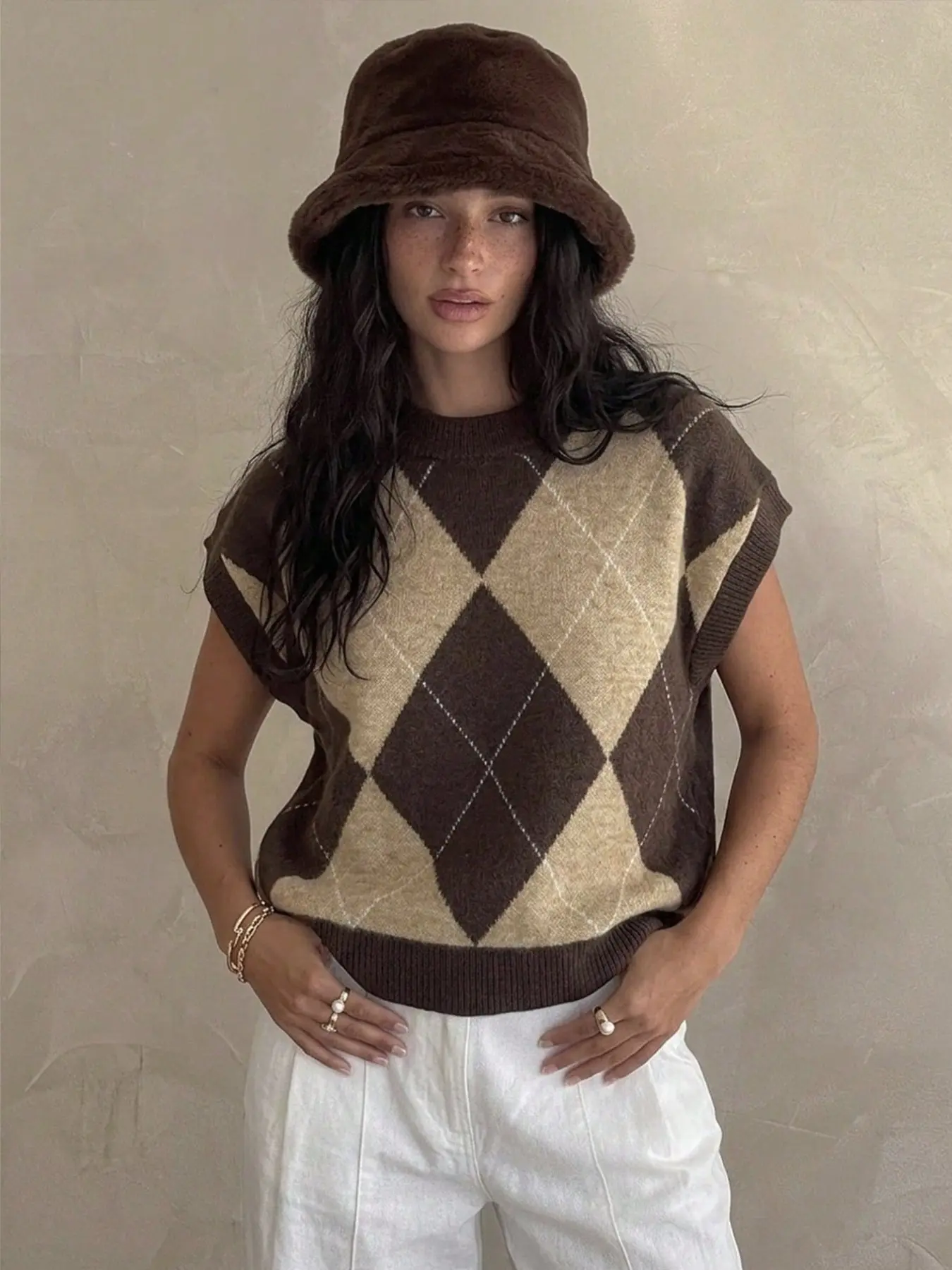 New Season Knitwear Casual for Spring Summer Fall Winter, Colorblock Design, Plaid Pattern, Round Neck, Pullover Sweater Vest