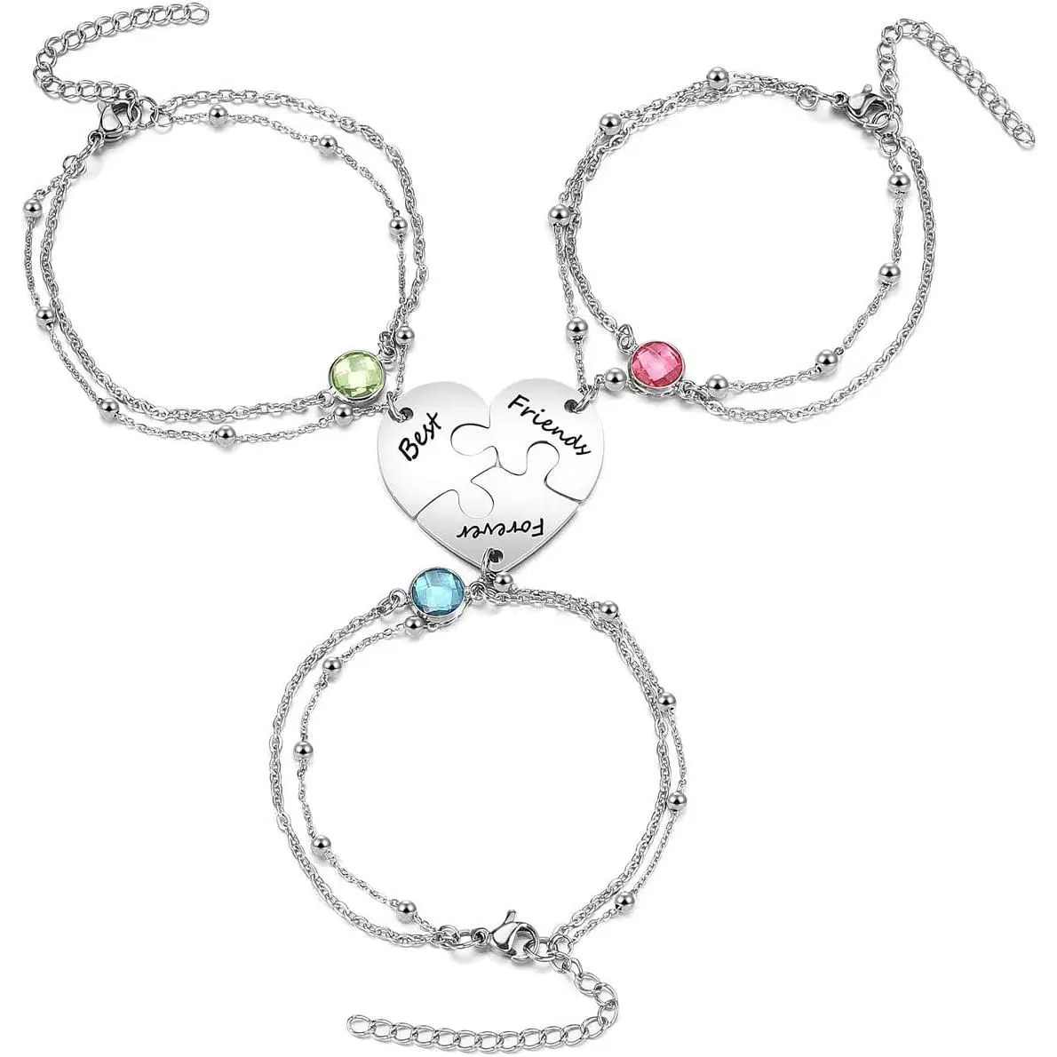 3/4 PCS Puzzle  Bracelet Set for   Stainless Steel   Forever Matching Heart Puzzle Link Bracelet for BFF Family Love Friendship   Sets