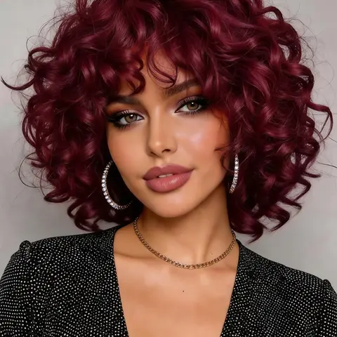 Curly Afro Wig with Bangs for Black & White Women Synthetic Hair Fluffy Soft Natural Replacement Wig for Daily & Cosplay Curled Synthetic Wig