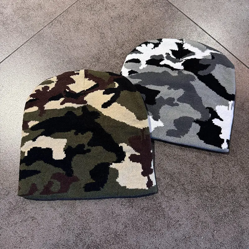 Knit Beanie Hat in Retro Streetwear Camouflage, Casual Unisex Winter Cap for Warmth and a Unique Look, Knit Beanie Hats, Warmth Focus