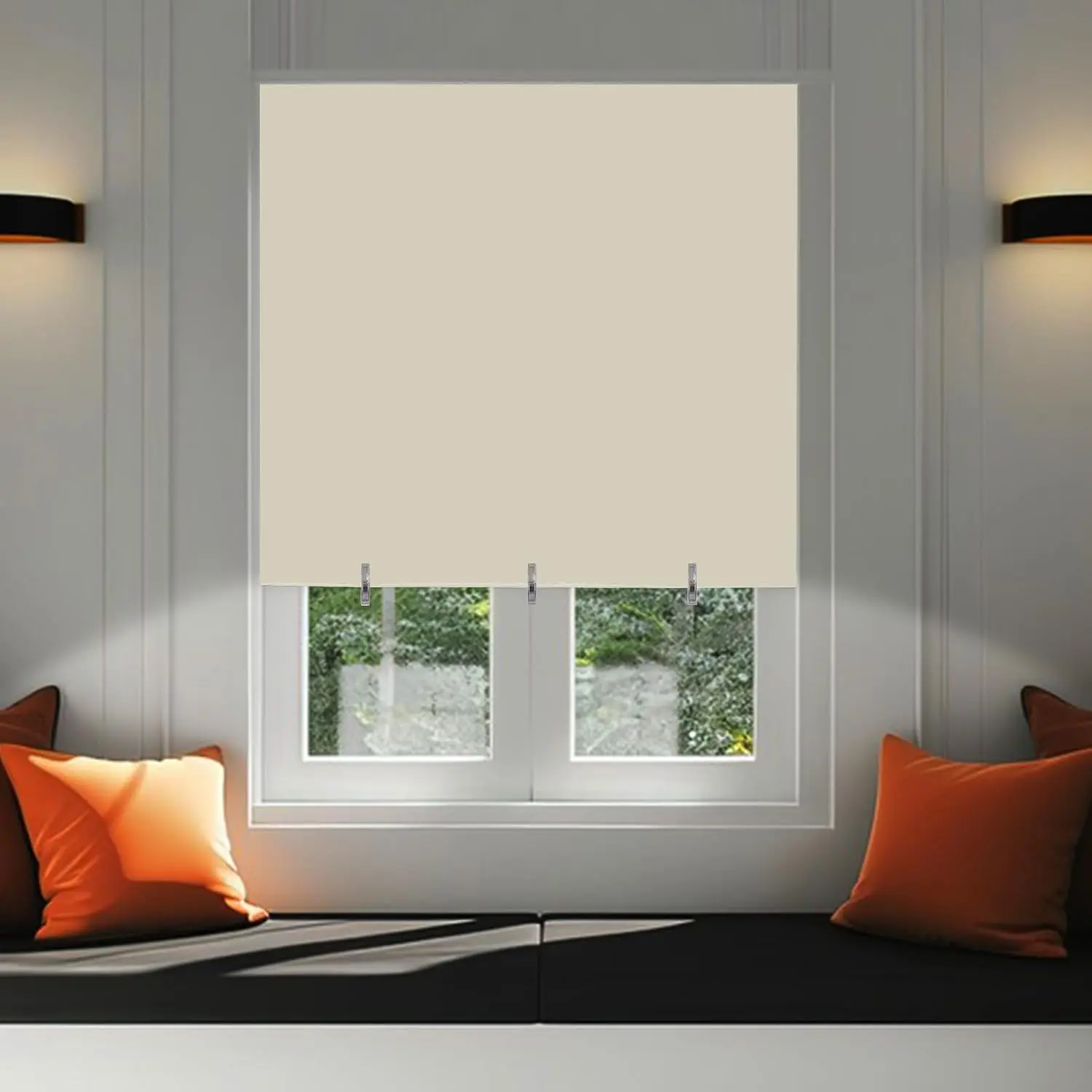 Blackout Shades No Drill Cordless Stick  Roll Up Temporary Window Blinds