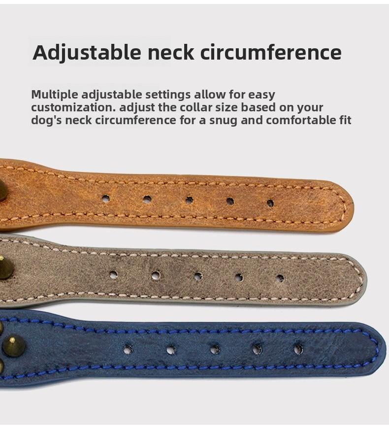 Spiked Leather Dog Collar, Heavy Duty Anti Chew Adjustable Dog Collar with Metal Buckle for Medium to Large Dogs, Punk Style Pet Collar for Walking Training