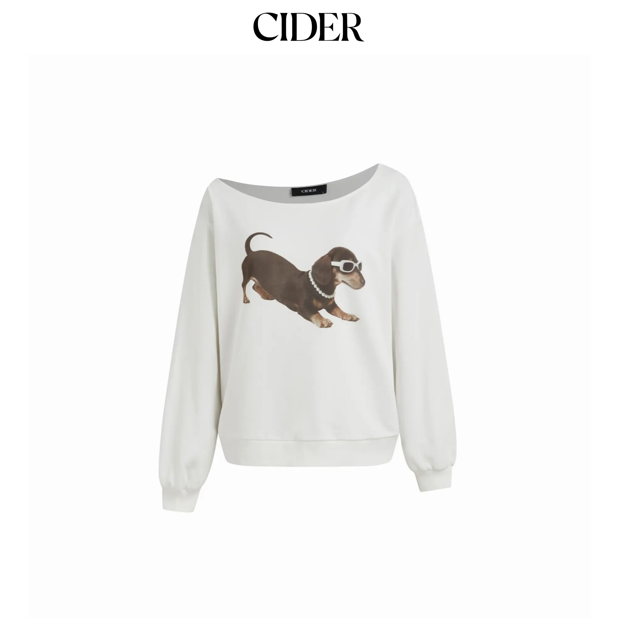 Cider Terry Asymmetrical Neck Dog Graphic Sweatshirt SummerFinds