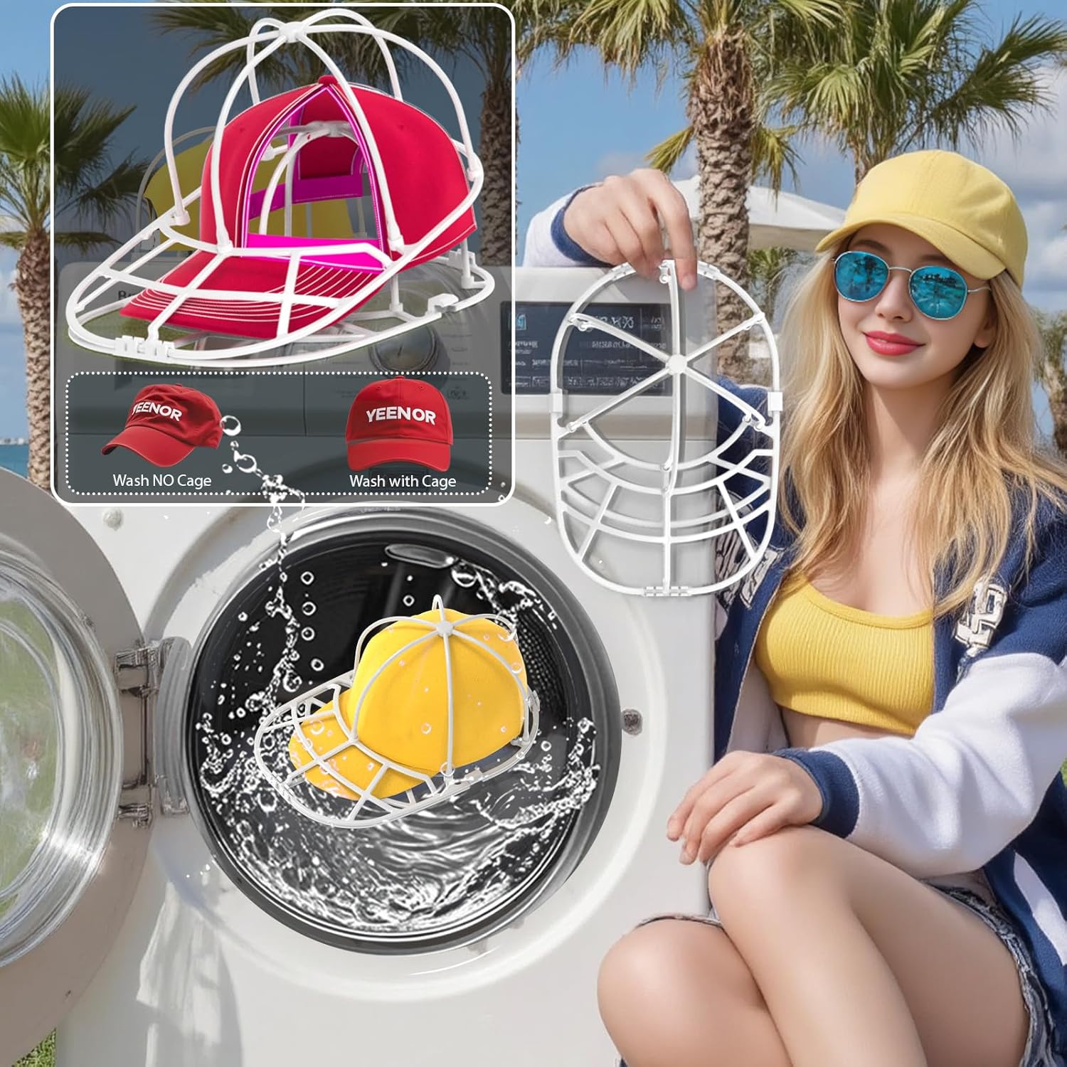 Mother's Day Gifts Hat Washer Cage for Washing Machine - Baseball Cap Cleaner Rack-White 1 Pack