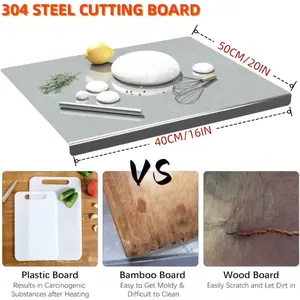 XXL 304 Stainless Steel Cutting Board  Anti-Slip & Mildew-Proof! No More Moldy Wooden Boards | Heavy-Duty & Food-Safe, Easy to Clean – Chop Meat, Knead Dough, Bake Prep All-in-One | Must-Have for Home