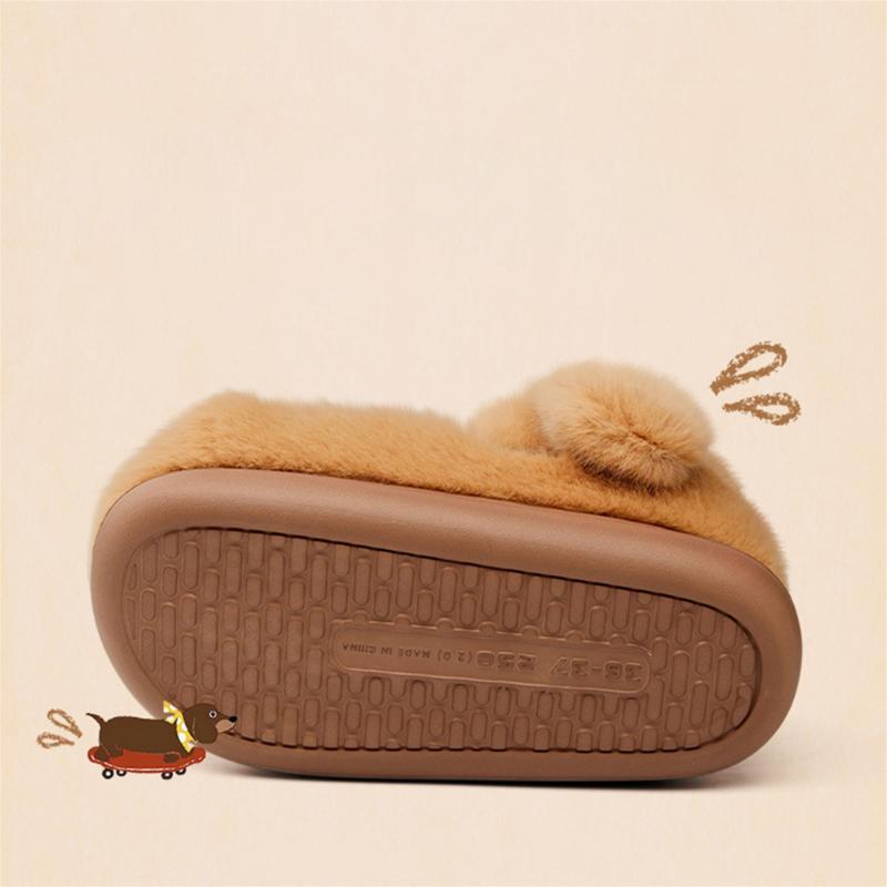 (New)Cozy Pink Plush Dog-Shaped Slippers for Women - Warm, Anti-Slip Indoor Shoes with Cute Drooping Ears Design
