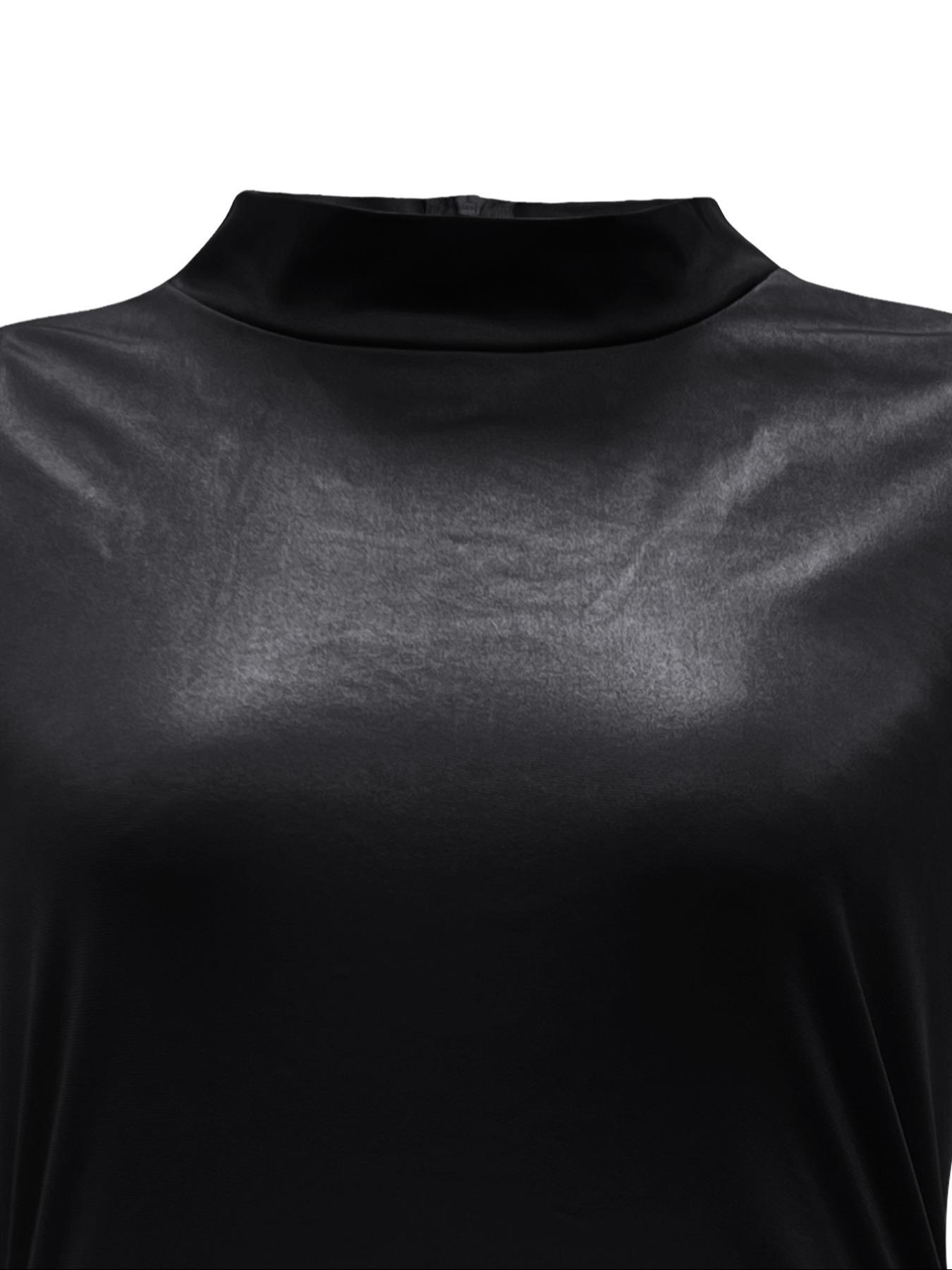 Women's Solid Color Belted Bodycon Side Slit Dress, Mock Neck Short Sleeve Midi Dress with Asymmetrical Hem, Minimalist Fashion Casual Dress for Daily Outdoor Wear, Womenswear for Summer, Formal Elegant Dress