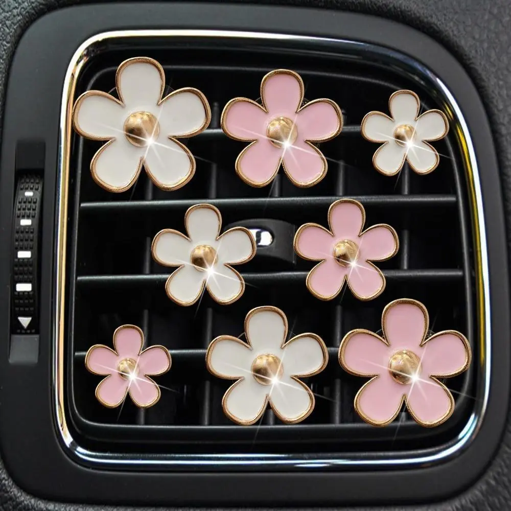 4-Piece Cute Daisy Flower Cars Accessories, Alloy Vent Clips with Aromatherapy, Stylish Air Freshener and Interior Cute Decor, Aroma Clip, Daisy Shape, Floral Look, Fragrance Hold, Standard Vents, Alloy Metal, Most Cars