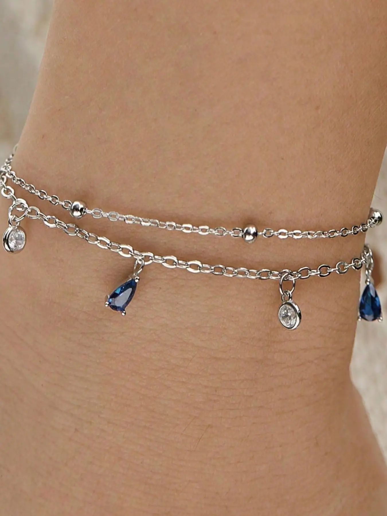 S925 Silver Zircon Teardrop Bracelet, Water Drop Design, Elegant Blue Stone Jewelry, Versatile Accessory, Perfect for Daily Wear & Formal Events, Ideal Gift for Women
